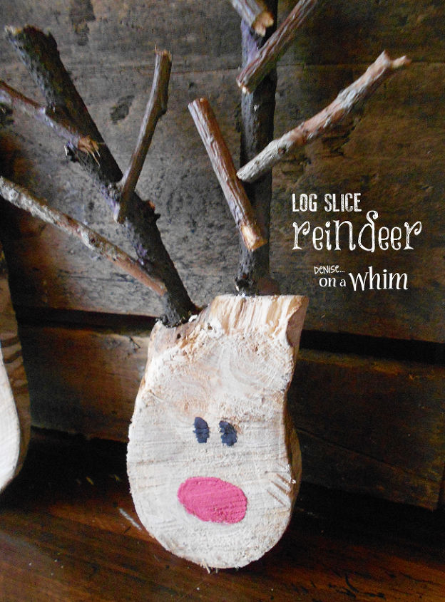 log slice reindeer, christmas decorations, crafts, repurposing upcycling, seasonal holiday decor, woodworking projects