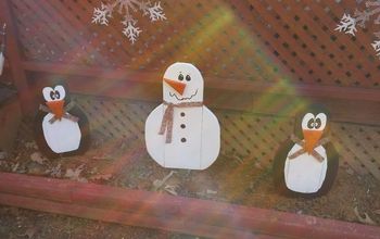 snowman and penguins from scrap wood