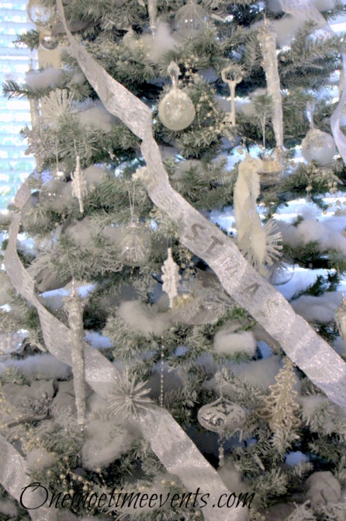 silver and white snow filled christmas tree, christmas decorations, crafts, seasonal holiday decor