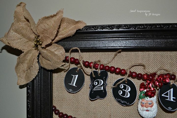 christmas countdown frame with cranberries chalkboard tags burlap, christmas decorations, crafts, repurposing upcycling, seasonal holiday decor