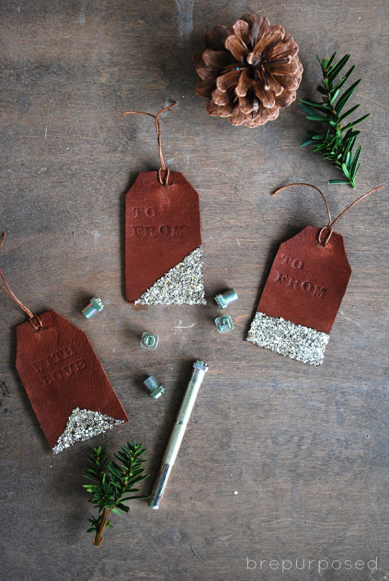 diy leather stamped gift tags, christmas decorations, crafts, repurposing upcycling, seasonal holiday decor
