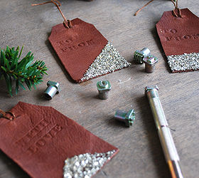 diy leather stamped gift tags, christmas decorations, crafts, repurposing upcycling, seasonal holiday decor