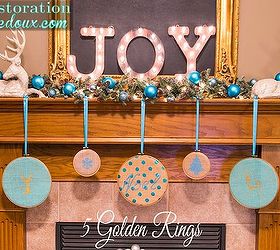 diy 5 golden rings, christmas decorations, crafts, fireplaces mantels, seasonal holiday decor