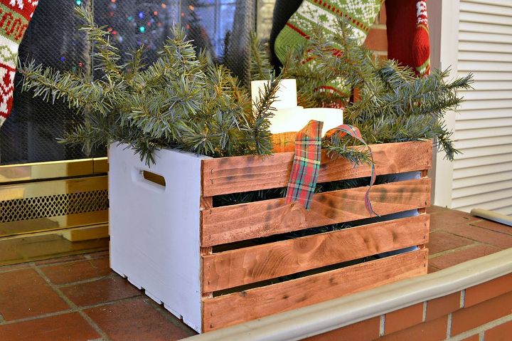 rustic fireplace crate decoration, chalk paint, christmas decorations, crafts, fireplaces mantels, seasonal holiday decor