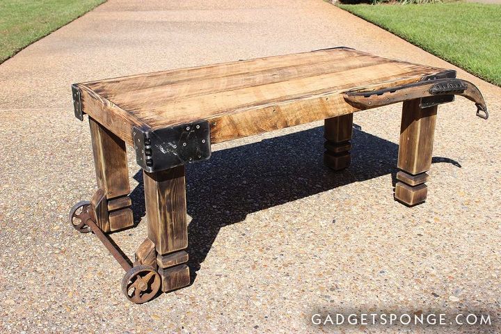horse hame and caster barn wood coffee table, living room ideas, repurposing upcycling, woodworking projects