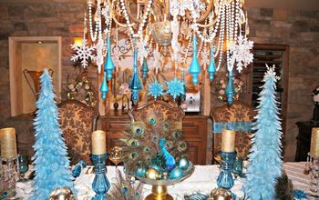 Peacocks Tablescape With Aqua and Gold