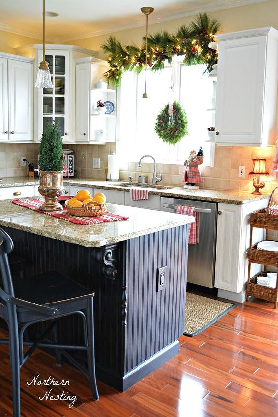 christmas kitchen family room decor, christmas decorations, fireplaces mantels, seasonal holiday decor, wreaths
