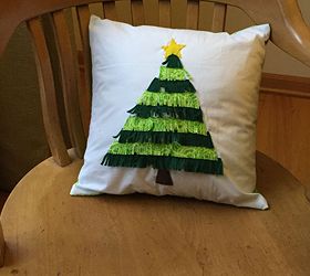 christmas tree fringe pillow, christmas decorations, crafts, how to, seasonal holiday decor, reupholster