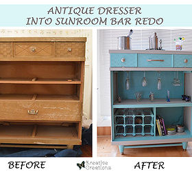 antique dresser into sunroom bar redesign, painted furniture, repurposing upcycling