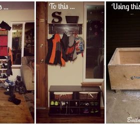 repurpose a shipping crate to a foyer organizer, foyer, organizing, repurposing upcycling, storage ideas, woodworking projects