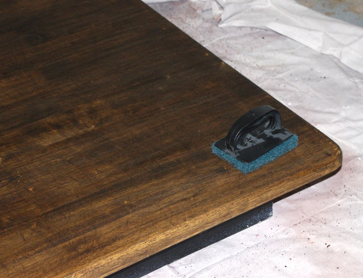 refinishing a dining room table with paint and wood stain