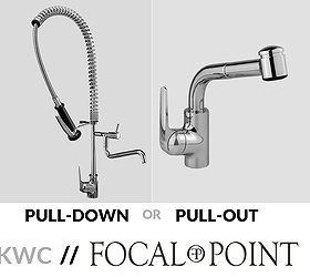 pros and cons of pull out and pull down kitchen faucets, kitchen design