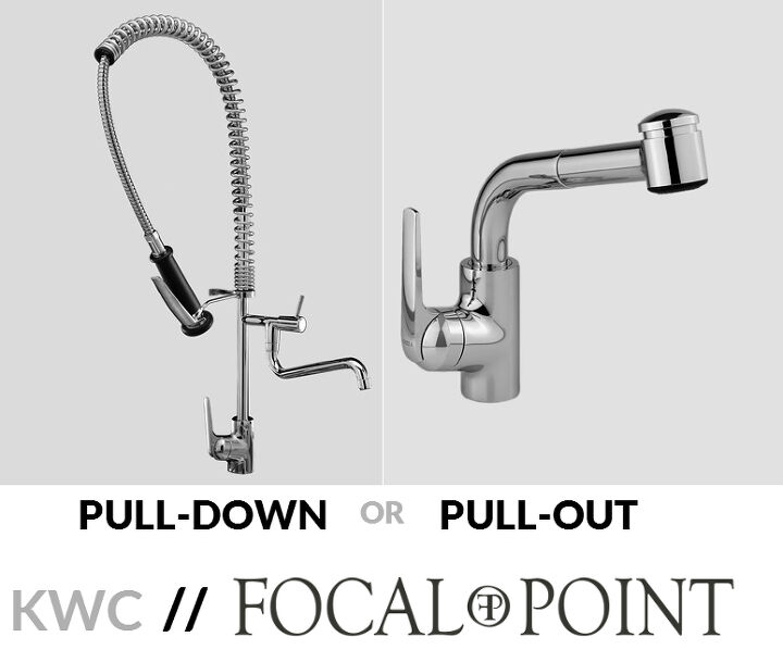 pros and cons of pull out and pull down kitchen faucets, kitchen design