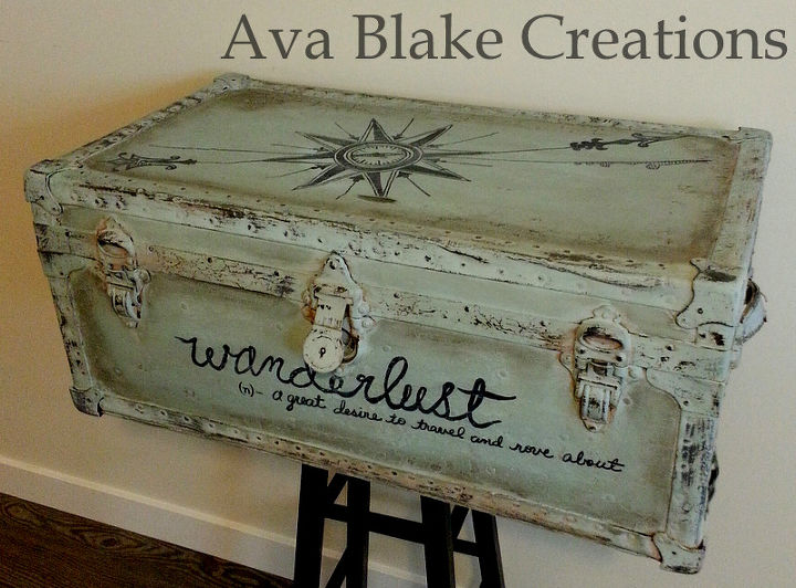 vintage wanderlust trunk makeover, home decor, painted furniture, repurposing upcycling
