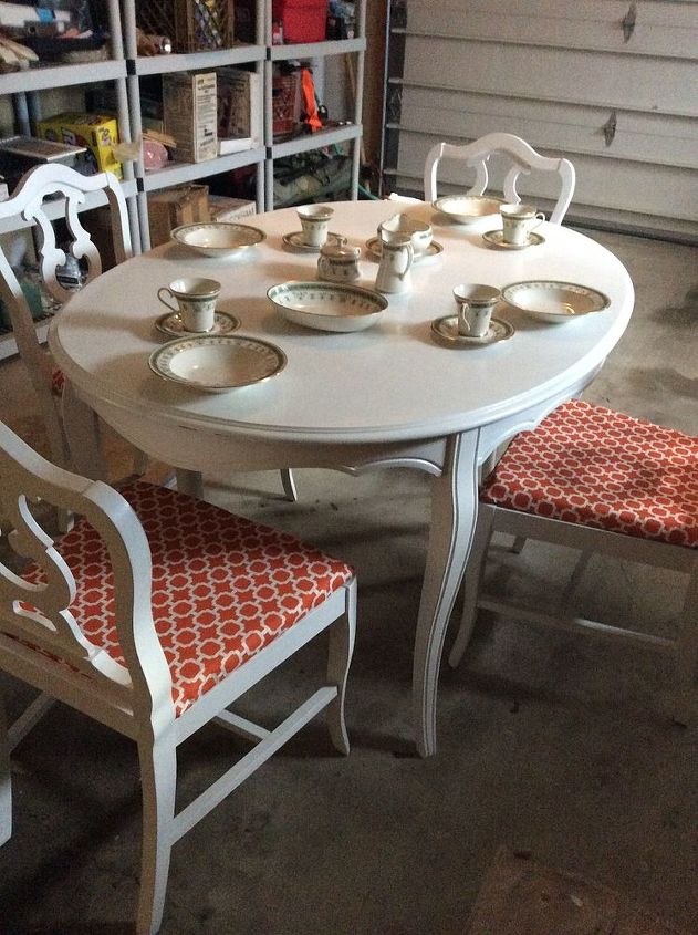 diy painted and reupholstered dining room set, painted furniture, reupholster