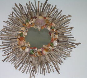 starburst driftwood shell mirror, crafts, wall decor