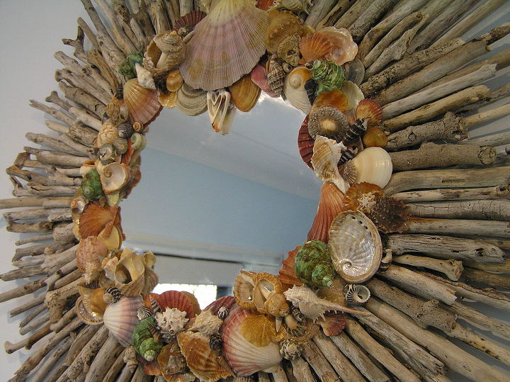 espejo de madera y conchas starburst