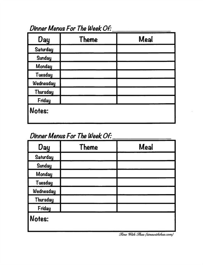 dinner menu planning idea, organizing