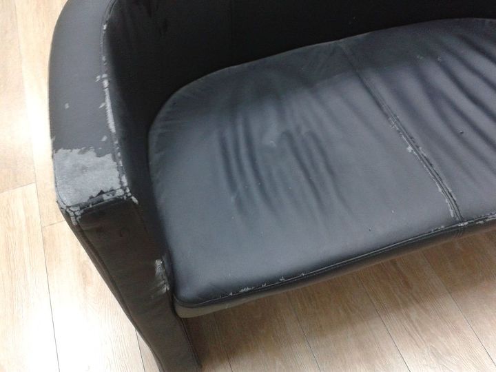 q how to refurbish old leather couch, diy, how to, reupholster, a close up on the damaged arm