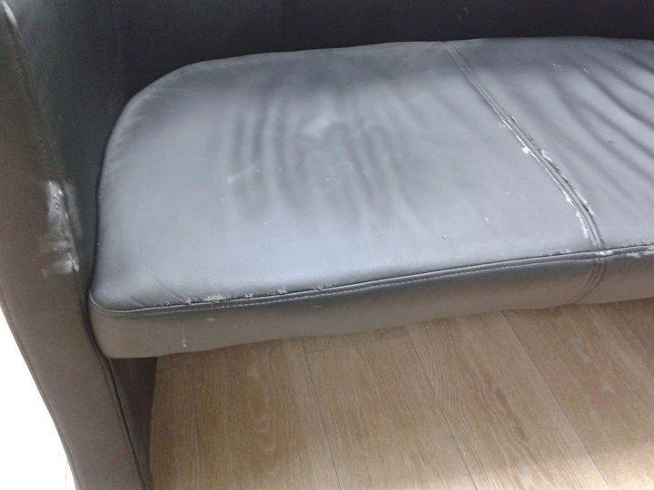 q how to refurbish old leather couch, diy, how to, reupholster, more damage there are little spots like this around the edges