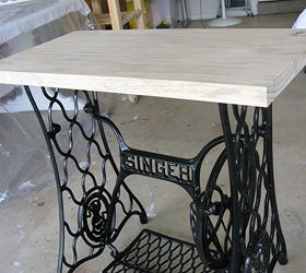 singer sewing machine cabinet makeover to hall table, Pine top added