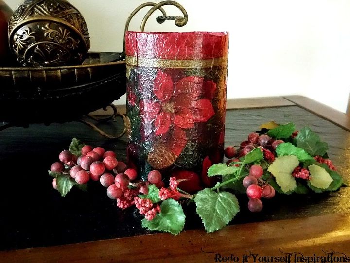 candle sleeve from a soda bottle, crafts, decoupage, repurposing upcycling