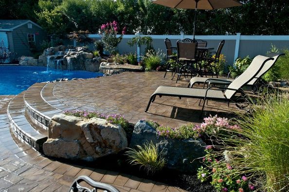 beautiful outdoor living decor in long island home, concrete masonry, decks, gardening, landscape, outdoor living, patio, ponds water features, pool designs, Small Backyard Long Island NY