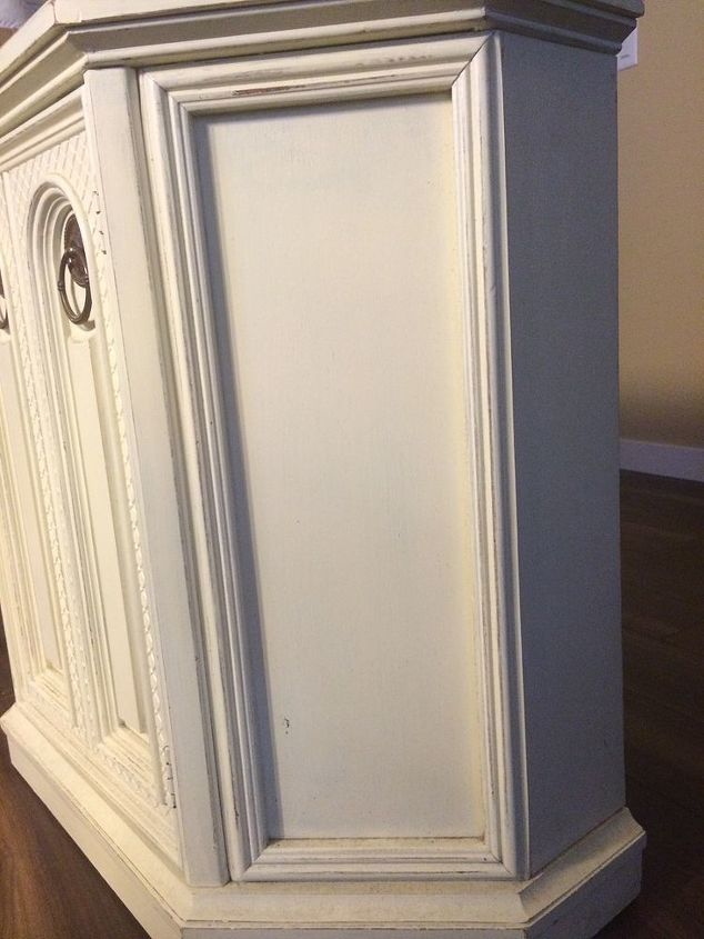 q color ideas for distressing funky tv stand, chalk paint, Side panel