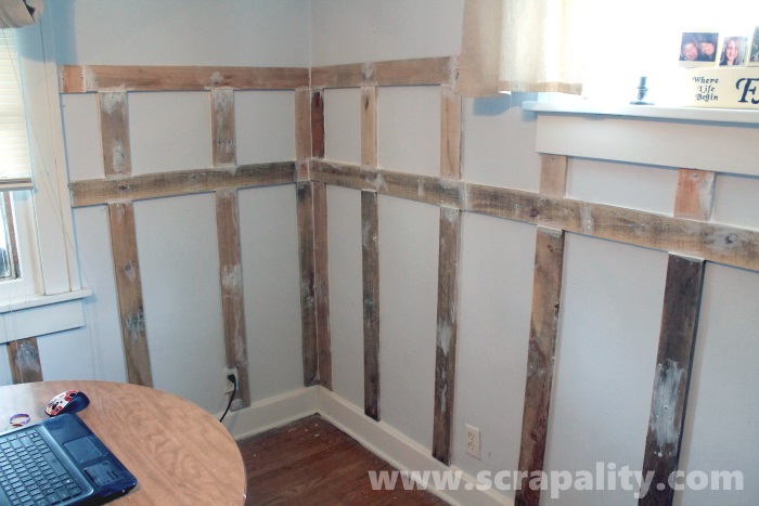 add wainscoting to walls using pallet wood, pallet, wall decor