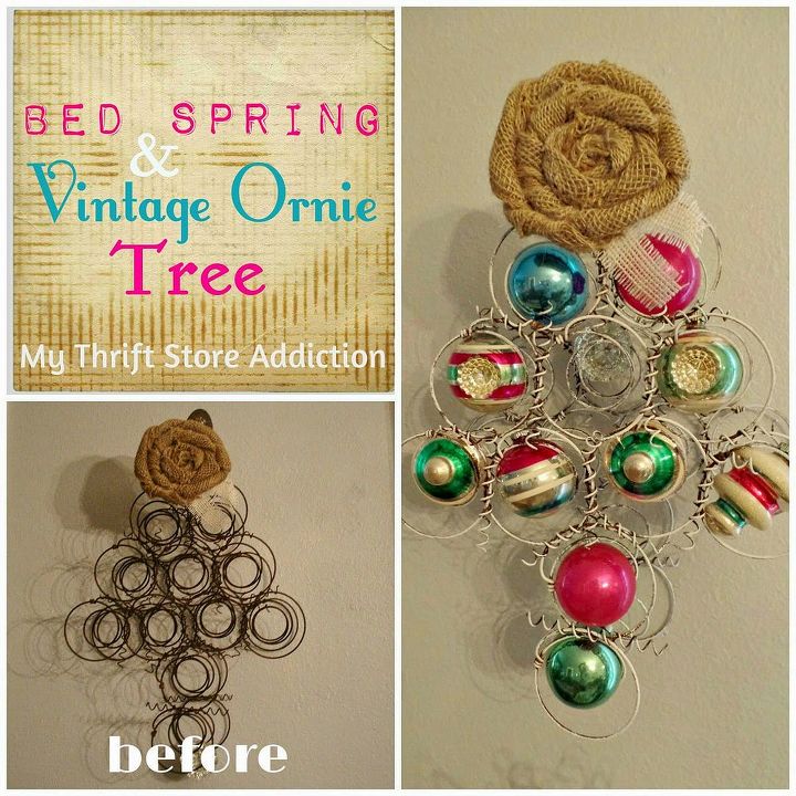 repurposed bed springs and vintage ornaments tree, christmas decorations, crafts, repurposing upcycling, seasonal holiday decor