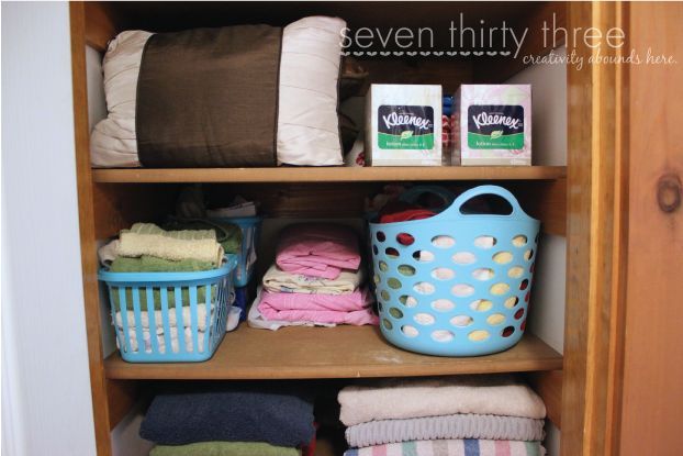 cheap linen closet organization, closet, organizing, storage ideas
