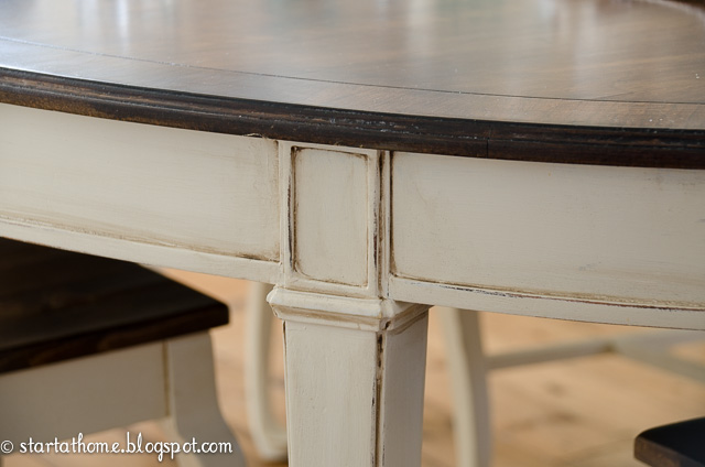 repainting kitchen table in white and brown, painted furniture