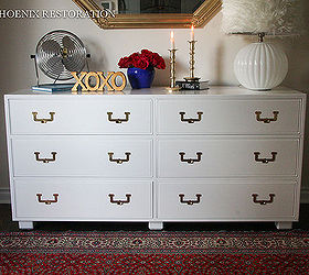 henredon white lacquered campaign dresser makeover, painted furniture