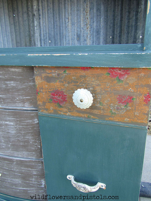 corrugated tin repainted hutch, painted furniture, repurposing upcycling