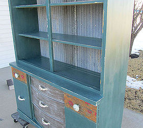 corrugated tin repainted hutch, painted furniture, repurposing upcycling