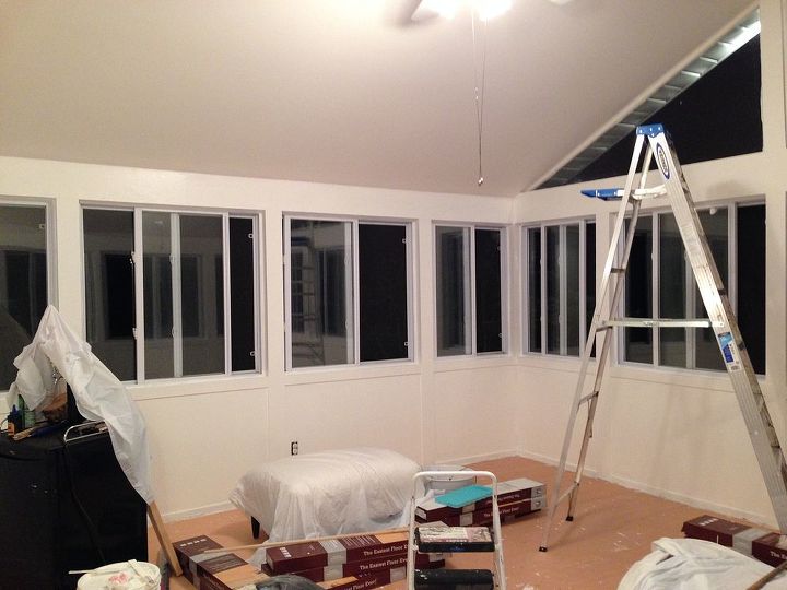 beginning of our sunroom renovation, flooring, outdoor living, painting