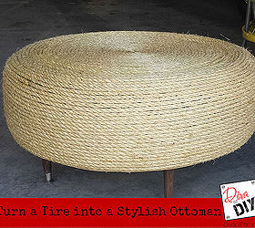 upcycle project turn a old tire into a stylish ottoman, painted furniture