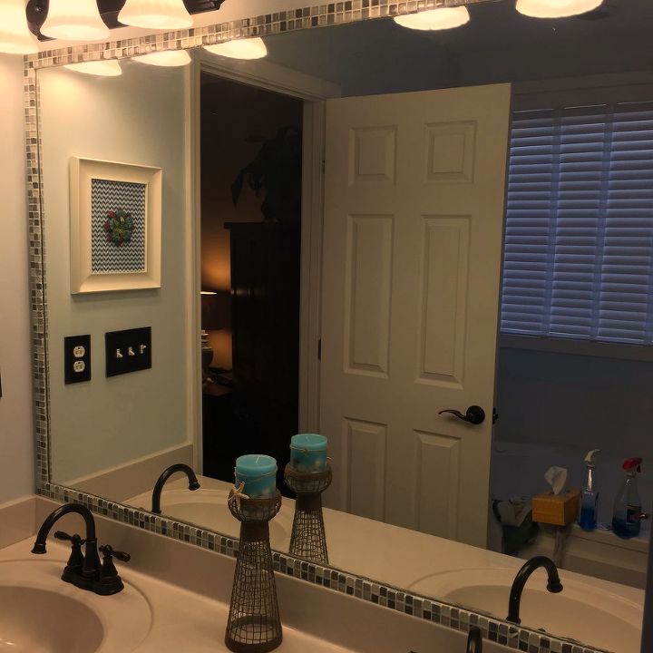 how to frame a bathroom mirror with mosaic tile