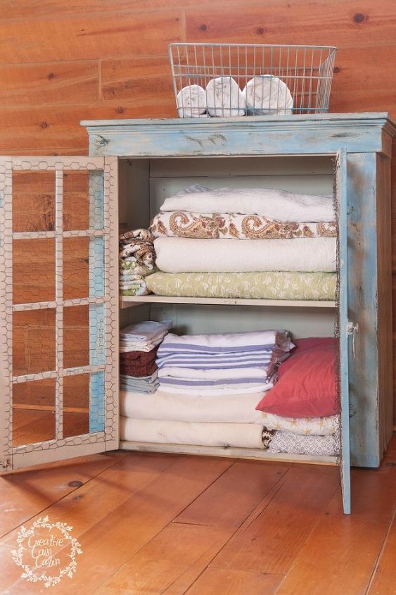 turn an old cabinet into a linen closet, closet, diy, organizing, repurposing upcycling, rustic furniture