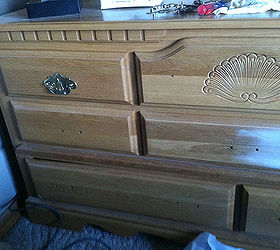 repainted dresser in two tones, bedroom ideas, painted furniture, repurposing upcycling, Dated oak dresser before staining