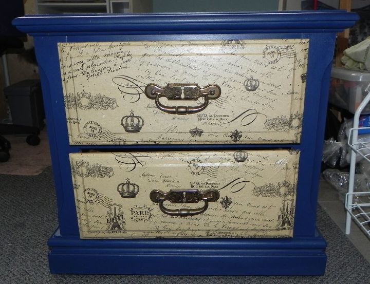 upcycled repainted nightstand, decoupage, painted furniture, repurposing upcycling