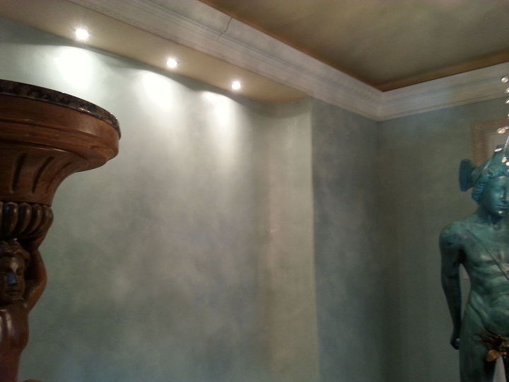 metallic venetian plaster painted foyer, foyer, home decor, lighting, paint colors, painting, Niche in Dining area