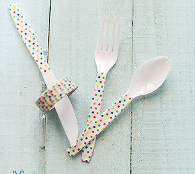 washi tape embellished plastic party silverware, crafts