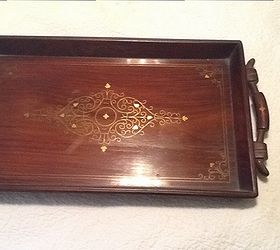 hanging a heavy tray, Wood tray with scroll work metal inlay