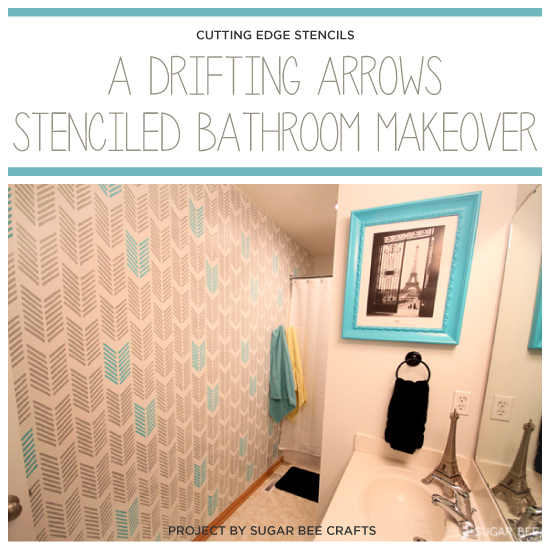 a drifting arrows stenciled bathroom makeover, bathroom ideas, painting, wall decor