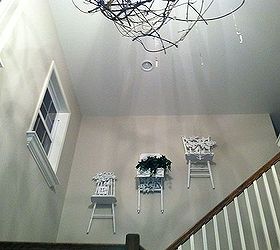 junk chairs to sculptural stairwell display shelving, repurposing upcycling, shelving ideas, Sculptural shelving using old chairs and junk