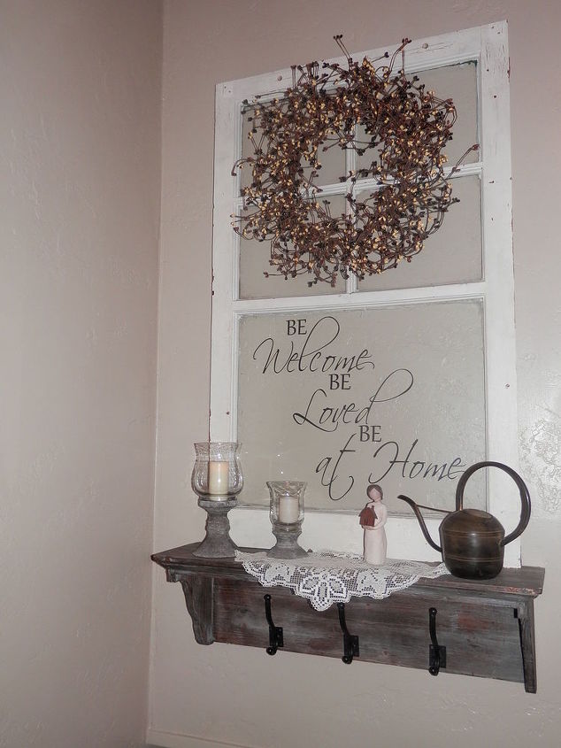 repurposed old window to shelf decoration, crafts, repurposing upcycling, shelving ideas, wreaths