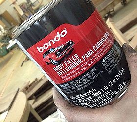 using bondo to repair wood damage before painting, home maintenance repairs, painted furniture, products, woodworking projects