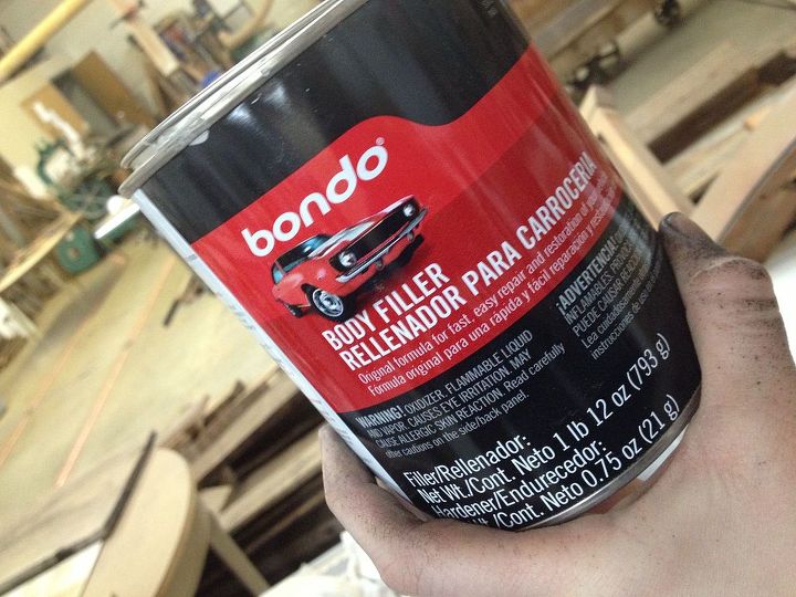 using bondo to repair wood damage before painting, home maintenance repairs, painted furniture, products, woodworking projects