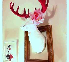 pretty pink white faux deerhead, crafts, repurposing upcycling, wall decor